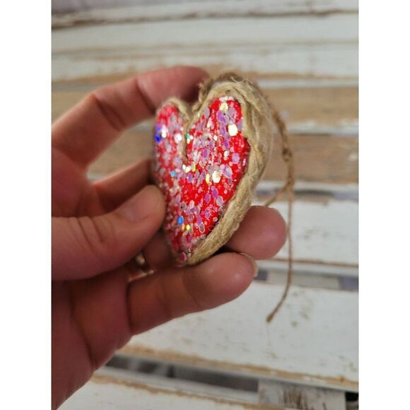 Sparkle heart twine red ornament Xmas tree - Picture 3 of 6